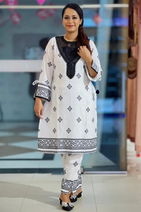 black & white linen slveage print co ords