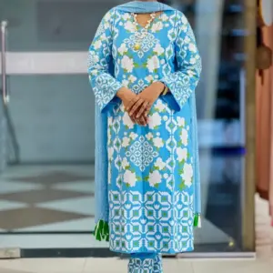 sky blue screen printed salwar suit
