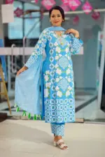 sky blue screen printed salwar suit