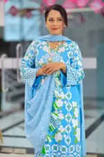 sky blue screen printed salwar suit