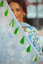 sky blue screen printed salwar suit