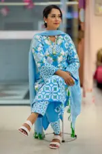 sky blue screen printed salwar suit