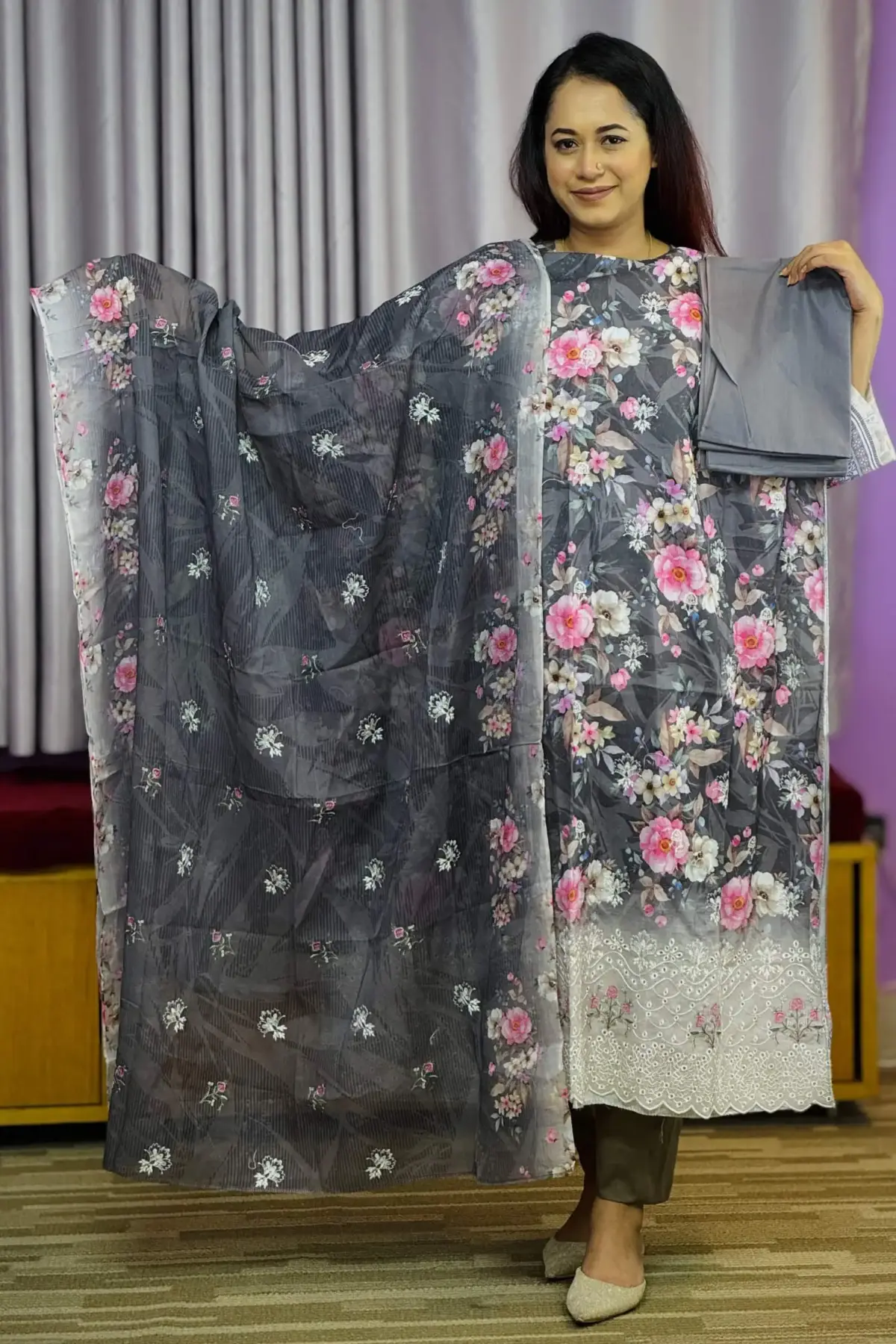 spring cotton machine embroidered & sequence salwar suit 5