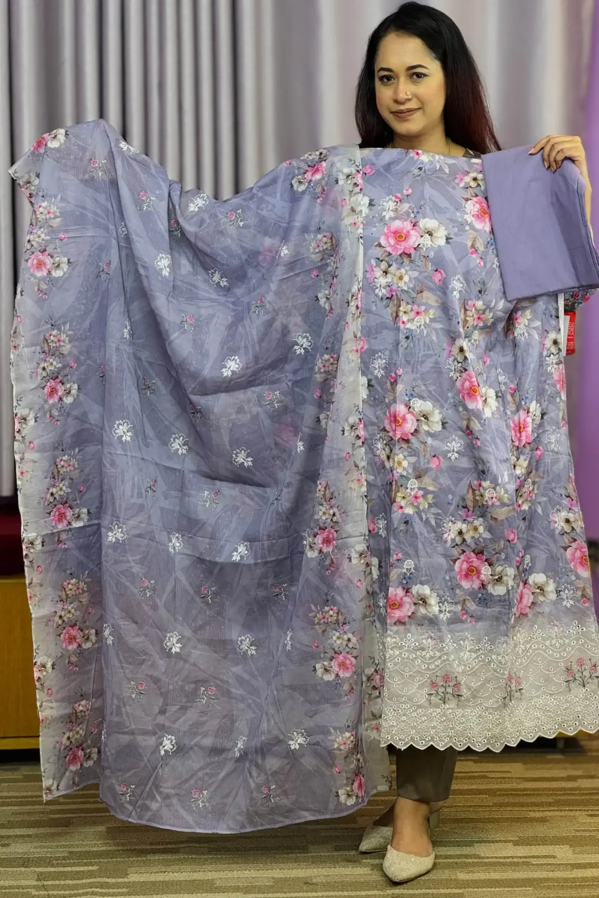 spring cotton machine embroidered & sequence salwar suit 4