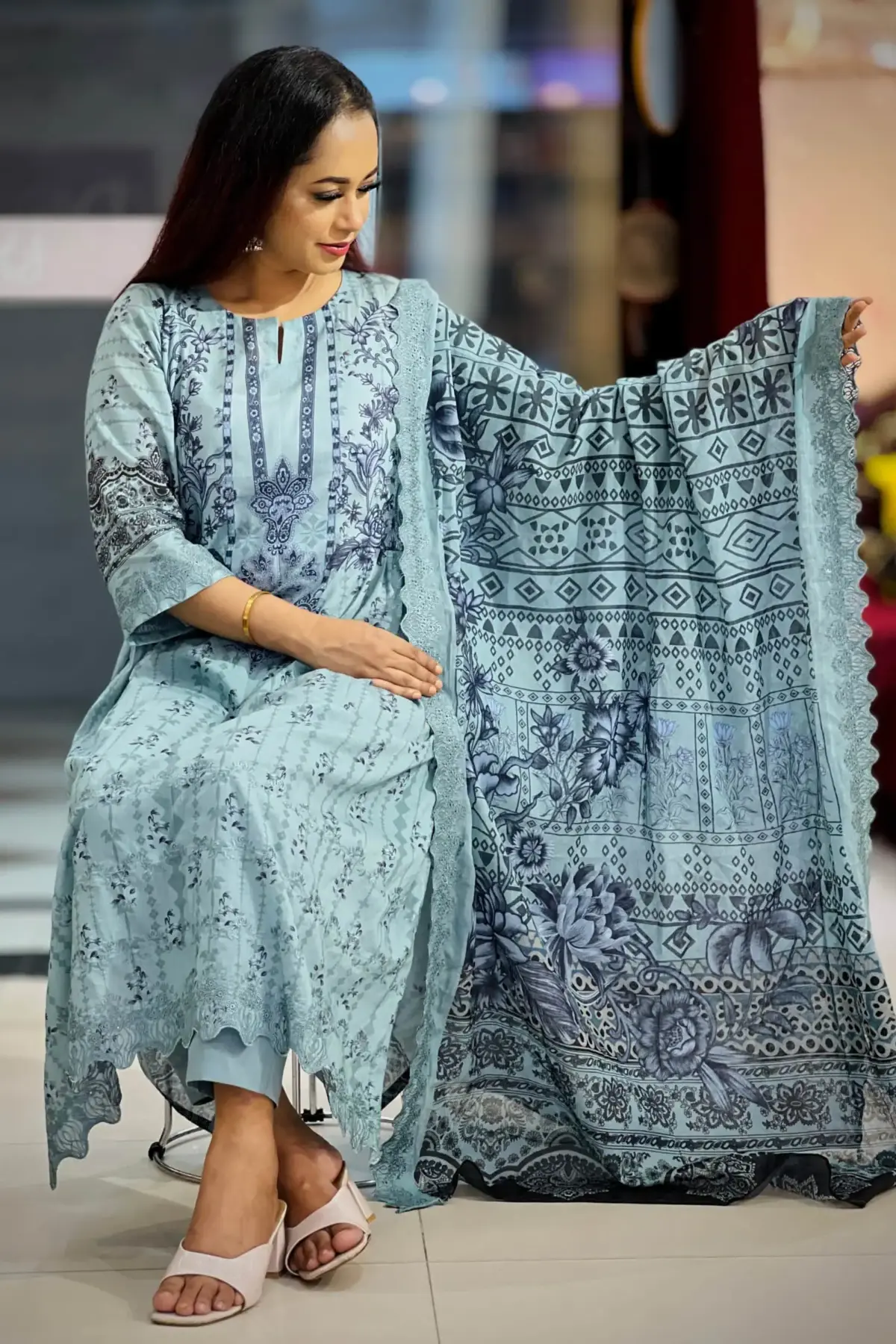 spring cotton machine embroidered salwar suit