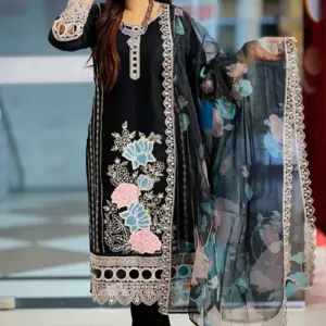 spring cotton machine embroidered & sequin salwar suit