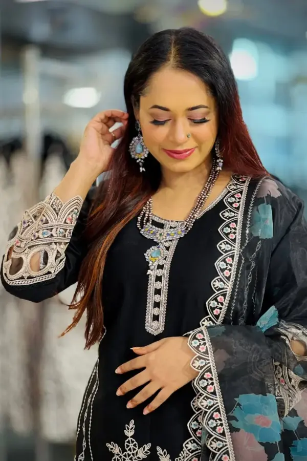 spring cotton machine embroidered & sequin salwar suit