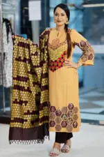 jacquard cotton screen printed & hand embroidered salwar suit