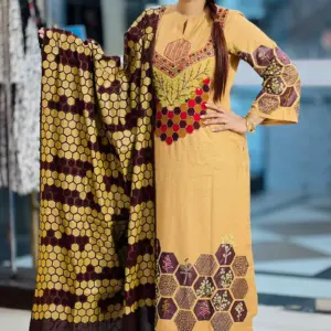 jacquard cotton screen printed & hand embroidered salwar suit