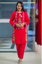 dusty red jacquard cotton hand embroidered co ords