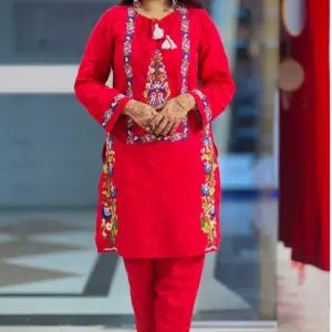 dusty red jacquard cotton hand embroidered co ords