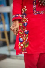 dusty red jacquard cotton hand embroidered co ords