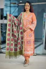 dark peach jacquard screen printed salwar suit