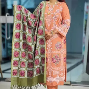 dark peach jacquard screen printed salwar suit