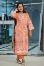 dark peach jacquard screen printed salwar suit