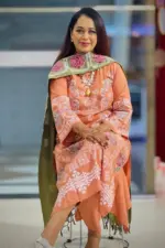 dark peach jacquard screen printed salwar suit
