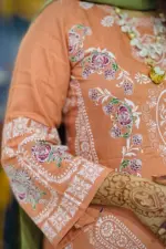 dark peach jacquard screen printed salwar suit