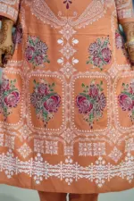 dark peach jacquard screen printed salwar suit