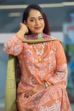 dark peach jacquard screen printed salwar suit