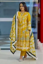 mustard viscose & tawny olive mixed rayon salwar suit