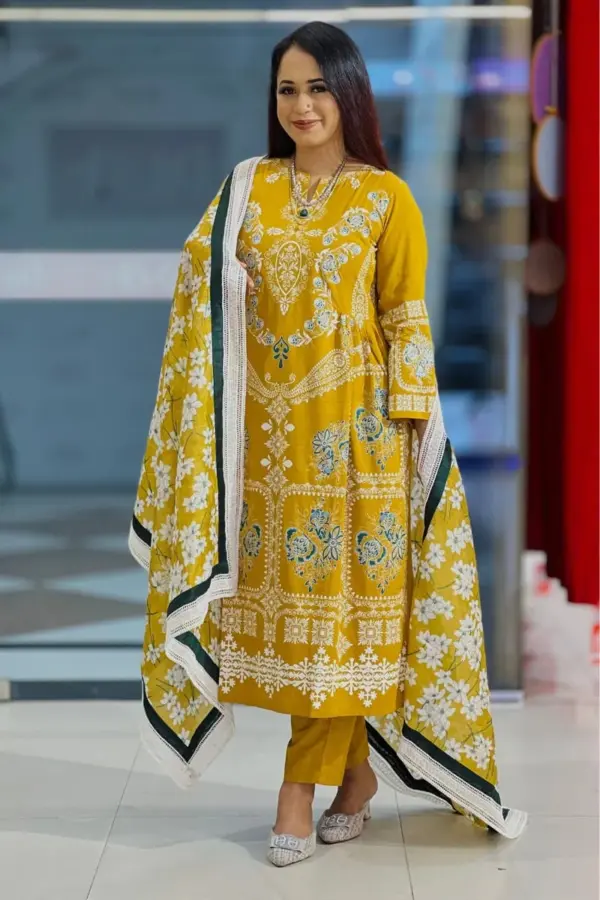 mustard viscose & tawny olive mixed rayon salwar suit