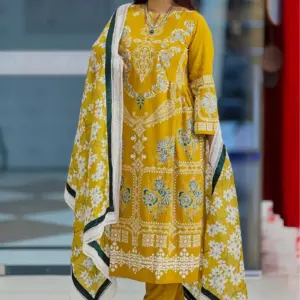 mustard viscose & tawny olive mixed rayon salwar suit
