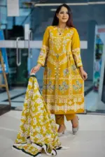 mustard viscose & tawny olive mixed rayon salwar suit