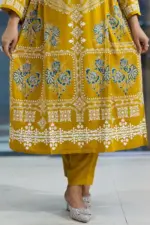 mustard viscose & tawny olive mixed rayon salwar suit