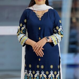 navy blue viscose screen print ed kameez