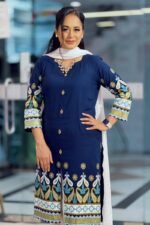 navy blue viscose screen print ed kameez