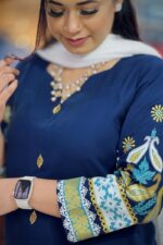navy blue viscose screen print ed kameez