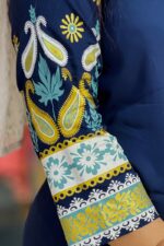 navy blue viscose screen print ed kameez