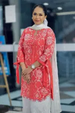 sweet candy color jacquard sreen printed kurti