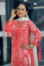 sweet candy color jacquard sreen printed kurti
