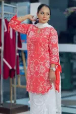 sweet candy color jacquard sreen printed kurti