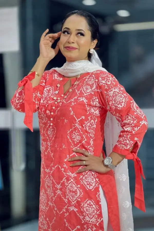sweet candy color jacquard sreen printed kurti