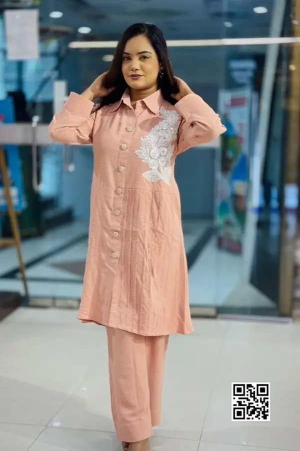 peach colour cy micro fabric co ord set