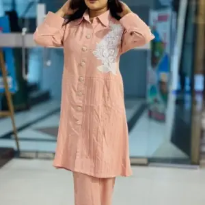 peach colour cy micro fabric co ord set