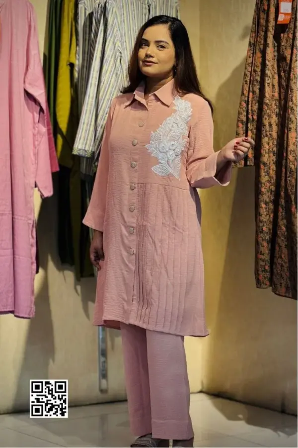 peach colour cy micro fabric co ord set