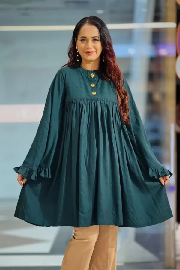 green jacquard cotton tops