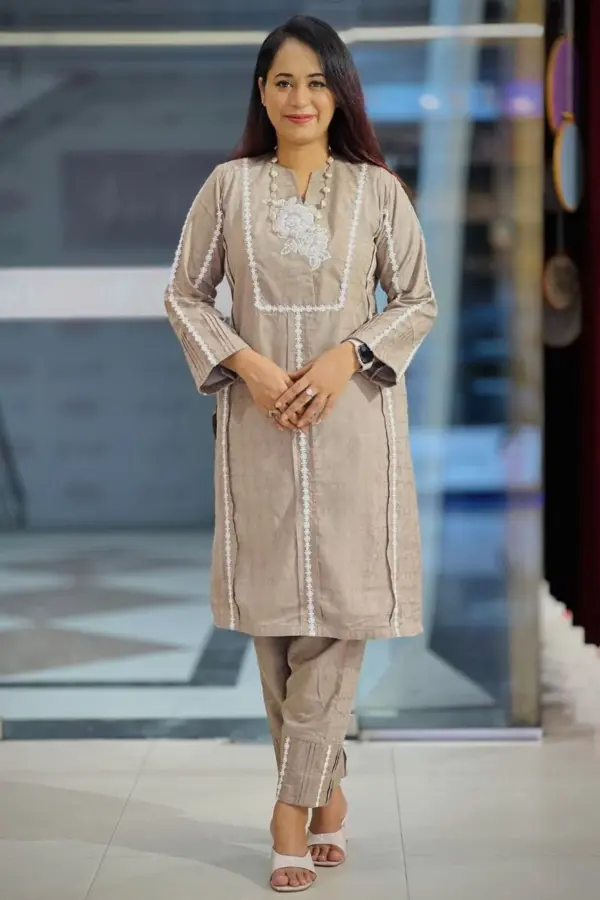 dark beige jacquard cotton co ords set