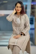 dark beige jacquard cotton co ords set