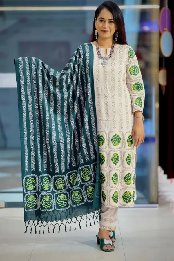 light dusty green viscose screen printed salwar suit