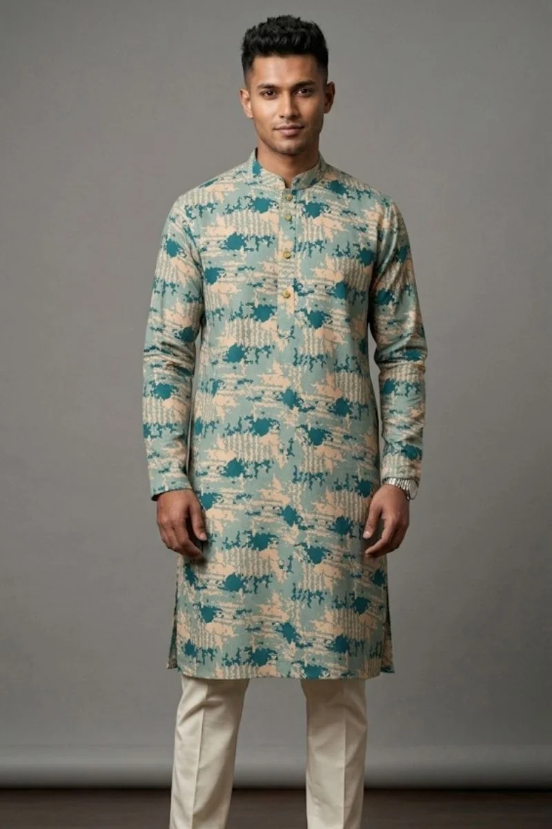 light mint viscose screen printed panjabi light mint viscose screen printed panjabi