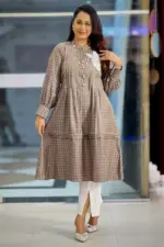 coffee duel tone jacquard cotton kurti