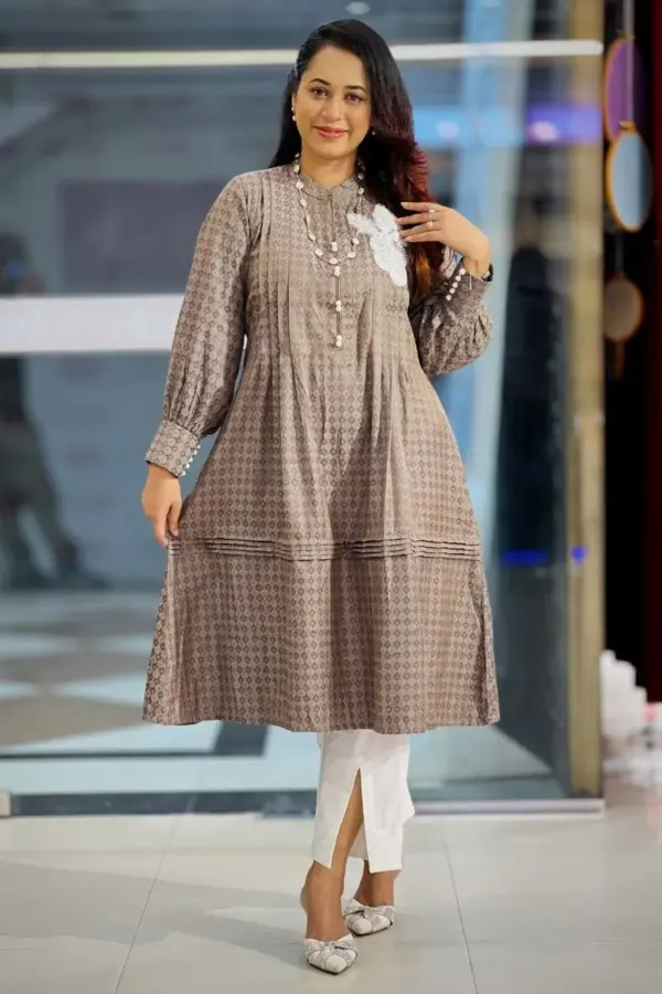 coffee duel tone jacquard cotton kurti