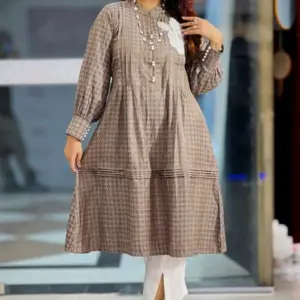coffee duel tone jacquard cotton kurti
