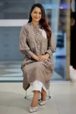 coffee duel tone jacquard cotton kurti