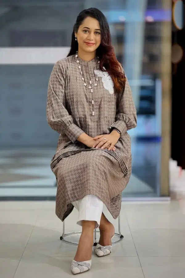 coffee duel tone jacquard cotton kurti