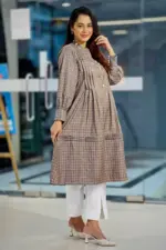 coffee duel tone jacquard cotton kurti